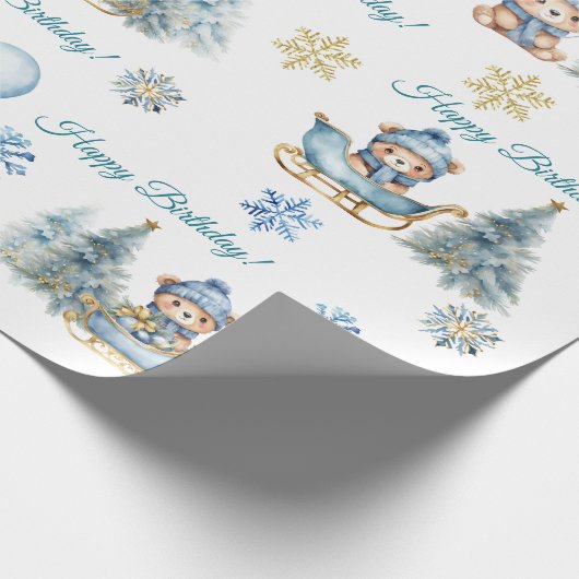 Papier Cadeau Ours Noël un premier anniversaire hiver (Coin)