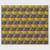 Papier Cadeau Ours Noir Dans Les Feuilles Automnes (Plat)