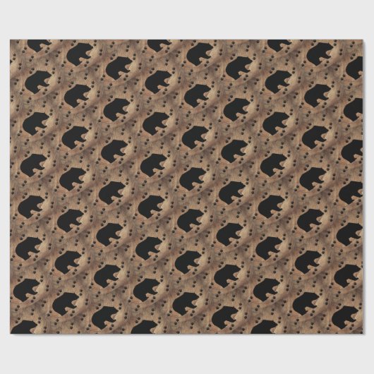 Papier Cadeau Ours Noir Et Paniers Ours (Plat)