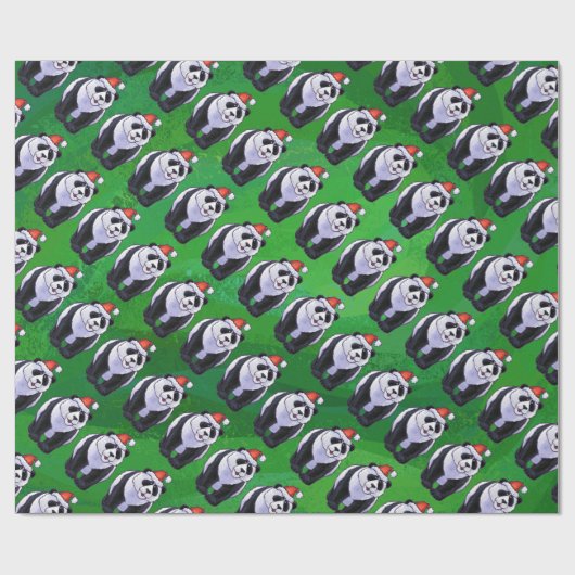 Papier Cadeau Ours panda dans le casquette de Père Noël sur le (Plat)