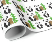 Papier Cadeau Ours Pandas de Noël (Coin rond)