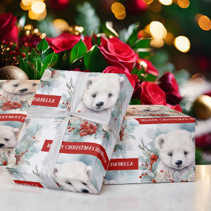 Papier Cadeau Ours polaire Ajouter le nom de l'enfant mignon cad