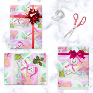 Papier Cadeau Ours polaire bébé Noël aquarelle