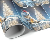 Papier Cadeau Ours Polaire De Noël Avec Bière (Coin rond)