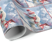 Papier Cadeau Ours Polaire De Noël Avec Chaussure Rouge (Coin rond)