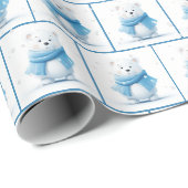 Papier Cadeau Ours Polaire De Noël Avec Écharpe Bleue (Coin rond)