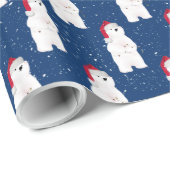 Papier Cadeau Ours polaire de Noël dans les flocons de neige (Coin rond)