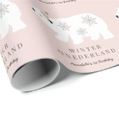 Papier Cadeau Ours polaire Hiver Onederland rose 1er anniversair (Coin rond)