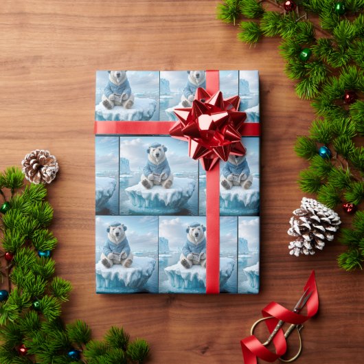 Papier Cadeau Ours polaire lisant un journal (Cadeau de vacances)