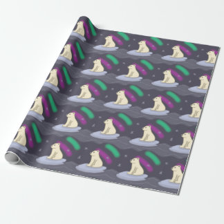 Papier Cadeau Ours polaire mignon avec aurores boréales