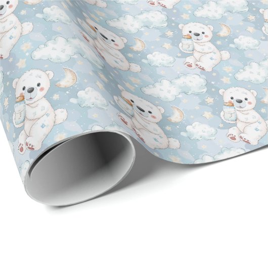Papier Cadeau Ours polaire mignon Bébé Pastel Aquarelle Motif (Coin rond)