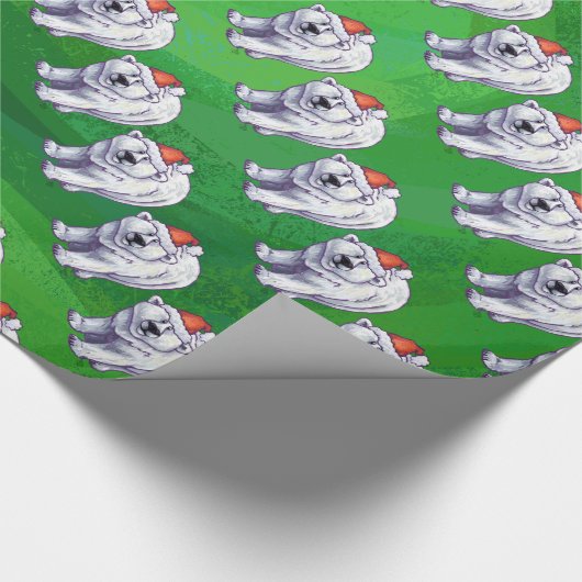 Papier Cadeau Ours polaire Noël sur vert (Coin)