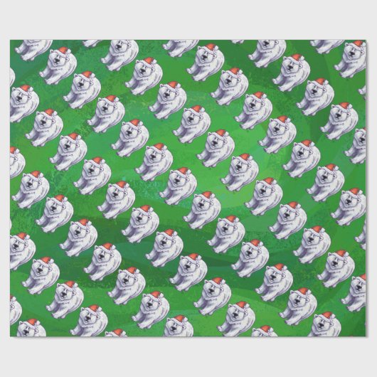 Papier Cadeau Ours polaire Noël sur vert (Plat)