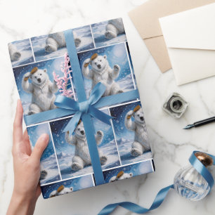 Papier Cadeau Ours polaire utilisant une brosse à cheveux