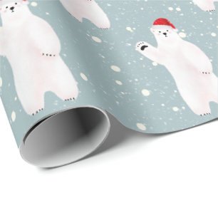 Papier Cadeau Ours polaires de Noël dans les flocons de neige en
