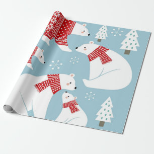 Papier Cadeau Ours polaires de Noël portant un pull rouge