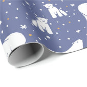 Papier Cadeau Ours polaires et flocons de neige - bleu (Coin rond)