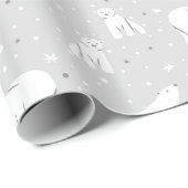 Papier Cadeau Ours polaires et flocons de neige - gris clair (Coin rond)