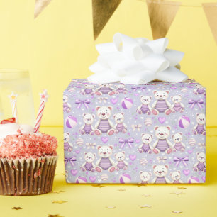 Papier Cadeau Ours rayé violet mignon et jouets sans couture