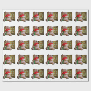 Papier Cadeau Ours Rose Mariage Tige Verre Croix Bagues de la Bi