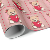 Papier Cadeau Ours Teddy Au Coeur Rouge (Coin rond)