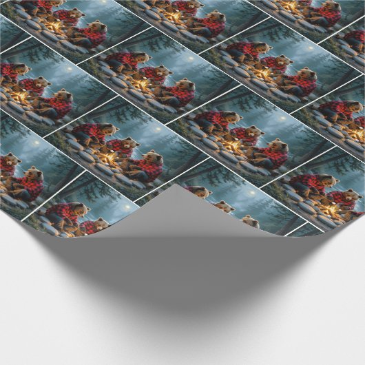 Papier Cadeau Ours torréfaction des marshmallows au-dessus d'un (Coin)