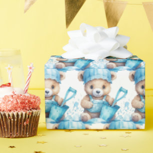 Papier cadeau Ourson Bleu pour bébé et tout-petit