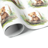 Papier Cadeau Ourson d'aquarelle dans le journal (Coin rond)