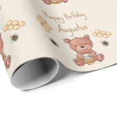 Papier Cadeau Ourson Miel Mignon Bébé (Coin rond)