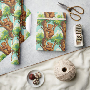 Papier Cadeau Ourson mignon grimpant à un arbre