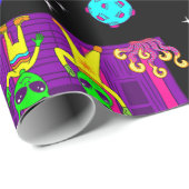 Papier Cadeau outer space disco alien ufo cosmic saloon (Coin rond)