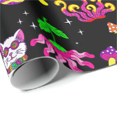 Papier Cadeau outer space disco cat alien ufo leopard surreal (Coin rond)