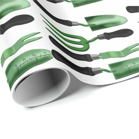Papier Cadeau Outils de jardinage vert (Coin rond)