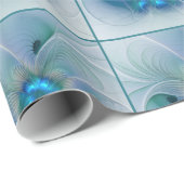 Papier Cadeau Ovations debout, fractale bleue turquoise abstrait (Coin rond)