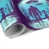 Papier Cadeau OVNI Alien Bigfoot (Coin rond)