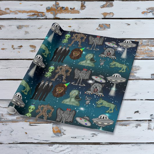 Papier Cadeau OVNI, Alien, Bigfoot Cryptid Birthday