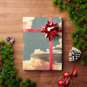 Papier Cadeau OVNI Surréaliste au-dessus du lac de montagne avec