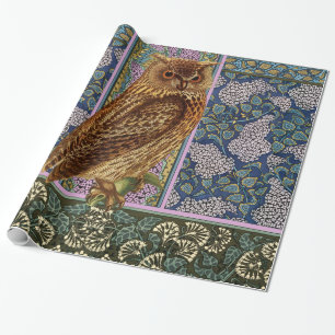 Papier Cadeau OWL DE NUIT, LILACS ET FEUILLE Art Nouveau Floral