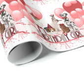 Papier Cadeau Pack de Chiens de naissance en rose et rouge (Coin rond)