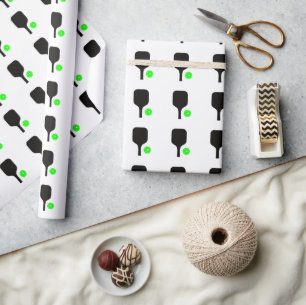 Papier Cadeau Pagaies de Pickleball & balles vertes