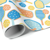 Papier Cadeau Pagaies de Pickleball mignonnes sur blanc (Coin rond)