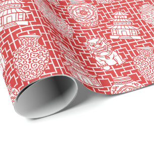 Papier Cadeau Pagode de Chinoiserie – Jardin Asien Prépa Rouge