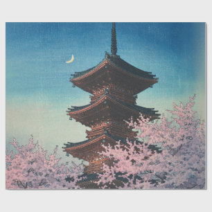 Papier Cadeau Pagode de printemps japonaise vintage en gravure s