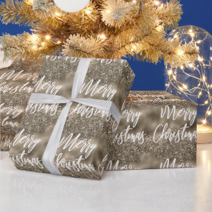 Papier Cadeau Pailleté de feuille d'or antique Joyeux Noël Scrip