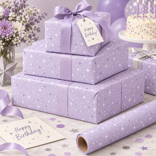 Papier Cadeau Pailleté et motif d'étoile scintillante Violet cla