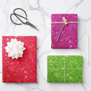 Papier Cadeau Pailleté Rouge Rose Vert - Emballage