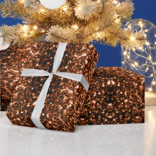 Papier Cadeau Pailletés de cuivre brun orange bronze faux
