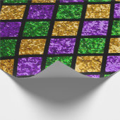 Papier Cadeau Paillette brillante verte, violette et dorée (Coin)