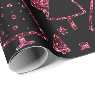Papier Cadeau Paillette Girly de noir d'étincelle de rose de