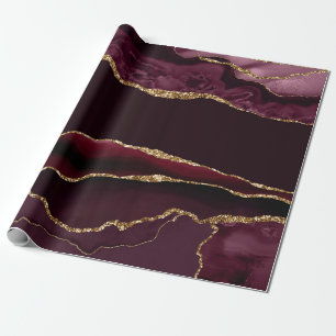 Papier Cadeau Paillettes de Faux Or en Agate Rouge de Bourgogne